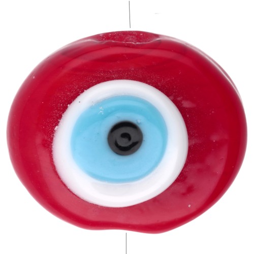 Oval irregular 21x17 mm glass bead - Eye motif - Red - Sky Blue x1