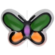 Glass bead butterfly 14x10 mm - Green - Orange - Lilac x1