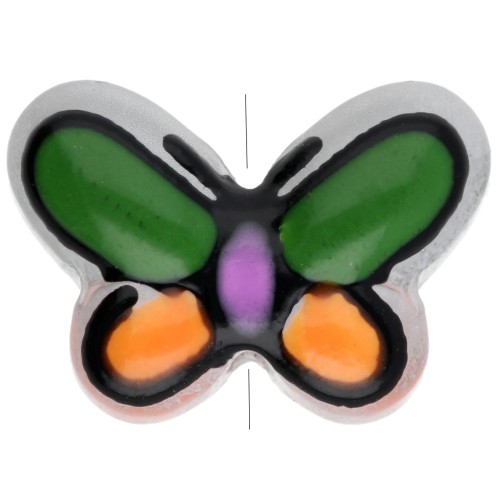 Glass bead butterfly 14x10 mm - Green - Orange - Lilac x1
