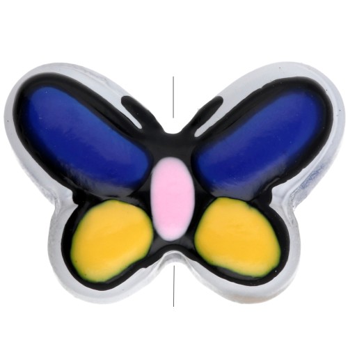 Glass butterfly beads 14x10 mm in Glass - Blue - Yellow - Pink x1