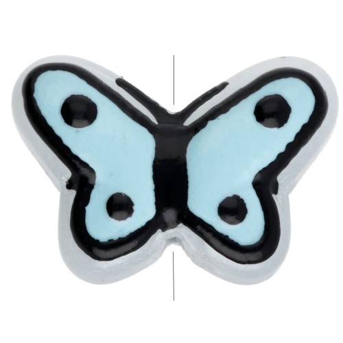 Butterfly 14x10 mm glass beads - Sky Blue - Black x1