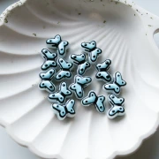 Butterfly 14x10 mm glass beads - Sky Blue - Black x1