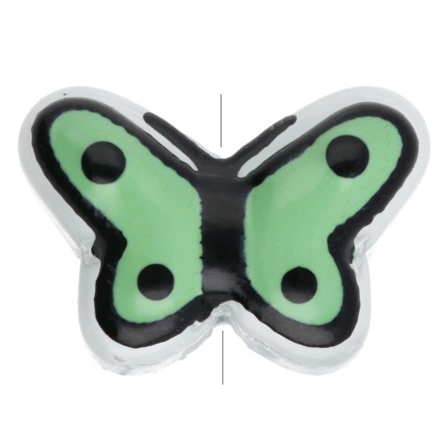 Glass butterfly beads 14x10 mm - Sage Green - Black x1