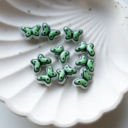 Glass butterfly beads 14x10 mm - Sage Green - Black x1