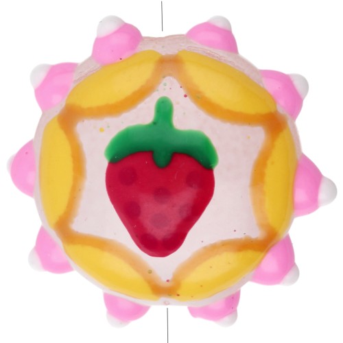 Round flattened glass bead 20 mm - strawberry pattern - Yellow - Pink - Red x1