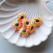 Round flattened glass bead 20 mm - strawberry pattern - Yellow - Pink - Red x1