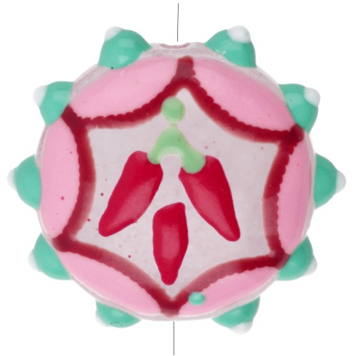Round flattened glass bead 20 mm - Pepper - Water green - Pink - Red x1