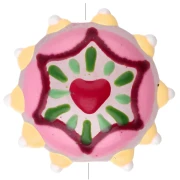 Round flattened glass bead 20 mm - Heart - Pink - Yellow - Red x1