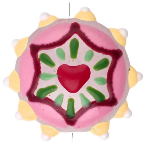Round flattened glass bead 20 mm - Heart - Pink - Yellow - Red x1