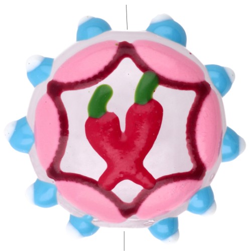 Round flattened glass bead 20 mm - chili pepper pattern - Pink - Sky blue - Red x1