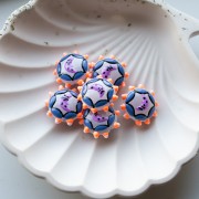 Round flattened glass bead 20 mm - Moon motif - Midnight blue - Fluorescent orange - Violet