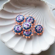 Round flattened glass bead 20 mm - Moon motif - Midnight blue - Fluorescent orange - Violet