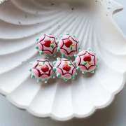 Round flattened glass bead 20 mm - Apple pattern - Pink - Water green - Red x1