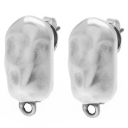 Hammered Irregular Rectangle Stud Earrings 20.5x11mm - Aged Fine Arg Veneer x2