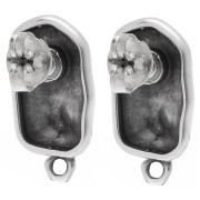 Hammered Irregular Rectangle Stud Earrings 20.5x11mm - Aged Fine Arg Veneer x2