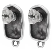 Hammered Irregular Rectangle Stud Earrings 20.5x11mm - Aged Fine Arg Veneer x2