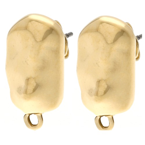 Hammered Irregular Rectangle Stud Earrings 20.5x11 mm - Gold-plated x2
