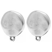 Round irregular hammered stud earrings 17.5 mm - Antique fine silver plating x2