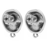 Round irregular hammered stud earrings 17.5 mm - Antique fine silver plating x2