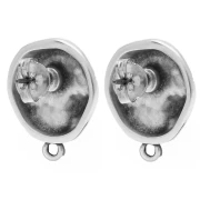Round irregular hammered stud earrings 17.5 mm - Antique fine silver plating x2
