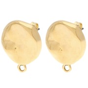 Round irregular hammered stud earrings 17.5 mm - Gold-plated x2