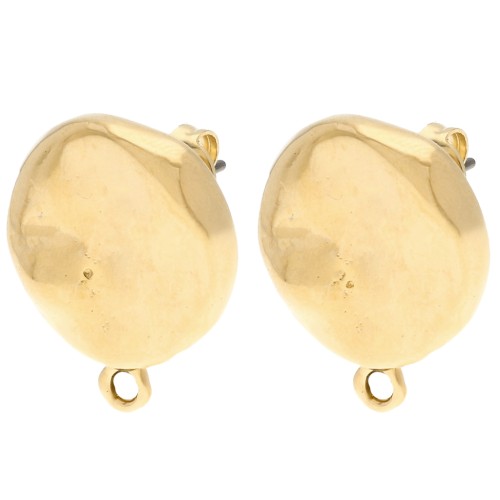 Round irregular hammered stud earrings 17.5 mm - Gold-plated x2