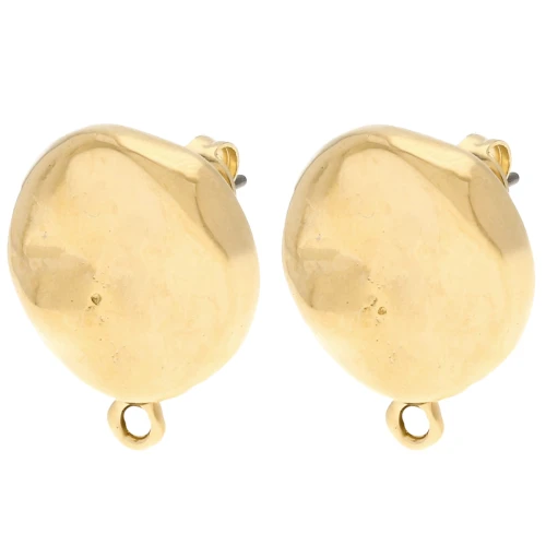 Round irregular hammered stud earrings 17.5 mm - Gold-plated x2