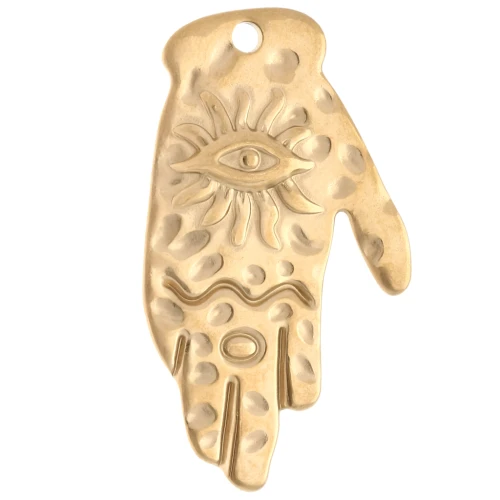 Hammered hand pendant 43x25 mm - eye motif - 304 Gold stainless steel x1