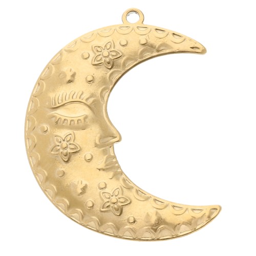 Half-moon pendant 30x23 mm - flowers and stars - 304 Gold stainless steel