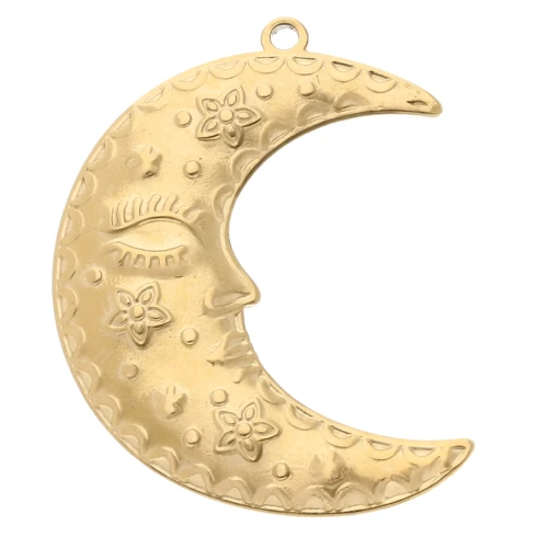 Half-moon pendant 30x23 mm - flowers and stars - 304 Gold stainless steel