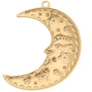 Half-moon pendant 51x39 mm - flowers and stars - 304 Gold stainless steel