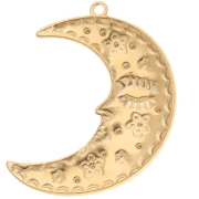 Half-moon pendant 51x39 mm - flowers and stars - 304 Gold stainless steel