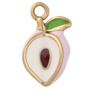 15x8 mm peach charm in epoxy resin - 304 Gold stainless steel - Pale pink x1