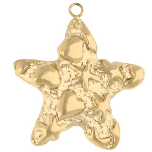 Starfish pendant 28x26 mm with shell motif - 304 Gold stainless steel x1