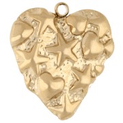 Heart pendant 22x21.5 mm - embossed marine motif - 304 Gold stainless steel x1