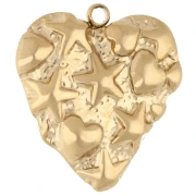 Heart pendant 22x21.5 mm - embossed marine motif - 304 Gold stainless steel x1