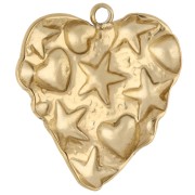Heart pendant 22x21.5 mm - embossed marine motif - 304 Gold stainless steel x1