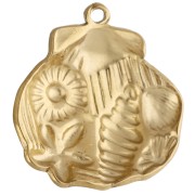 Shell pendant 21x20 mm marine motif in relief - 304 Gold stainless steel x1