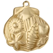 Shell pendant 21x20 mm marine motif in relief - 304 Gold stainless steel x1