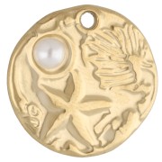 18 mm irregular round charm - shell motif - 304 Gold stainless steel x1