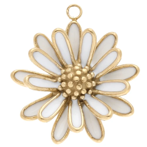 23 mm 3D flower pendant with epoxy resin - 304 stainless steel gold - White x1