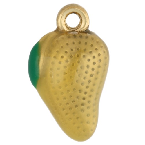 Mango charm 15x8.5 mm in epoxy resin - 304 Gold stainless steel - Yellow x1