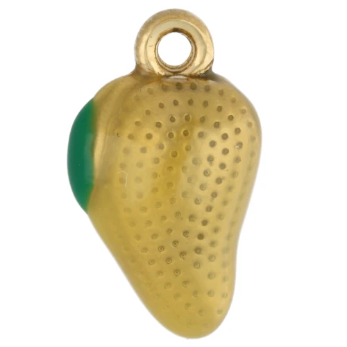 Mango charm 15x8.5 mm in epoxy resin - 304 Gold stainless steel - Yellow x1