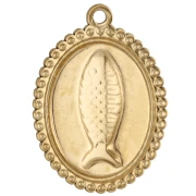 23x17.5 mm oval pendant - fish motif - 304 Gold stainless steel - Sky blue x1