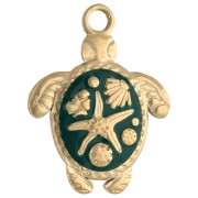 Turtle pendant 23.5x18 mm - shell motif - 304 Gold stainless steel - Green x1|raw }}