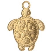 Turtle pendant 23.5x18 mm - shell motif - 304 Gold stainless steel - Green x1
