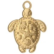 Turtle pendant 23.5x18 mm - shell motif - 304 Gold stainless steel - Green x1