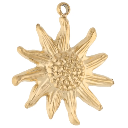 14 mm textured sunburst charm - 304 Gold stainless steel x1