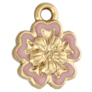10 mm flower charm with epoxy resin - 304 Gold stainless steel - Pale pink x1