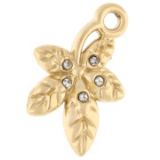 16x10.5 mm leaf charm with rhinestones - 304 Gold stainless steel - Crystal x1|raw }}